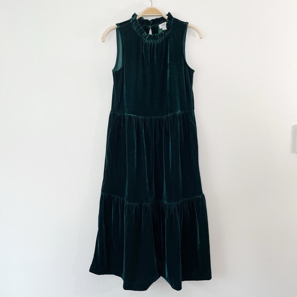 New J. Crew Factory Velvet Sleeveless Midi Dress Green 0 Holiday Party Cocktail‎ - Picture 3 of 10